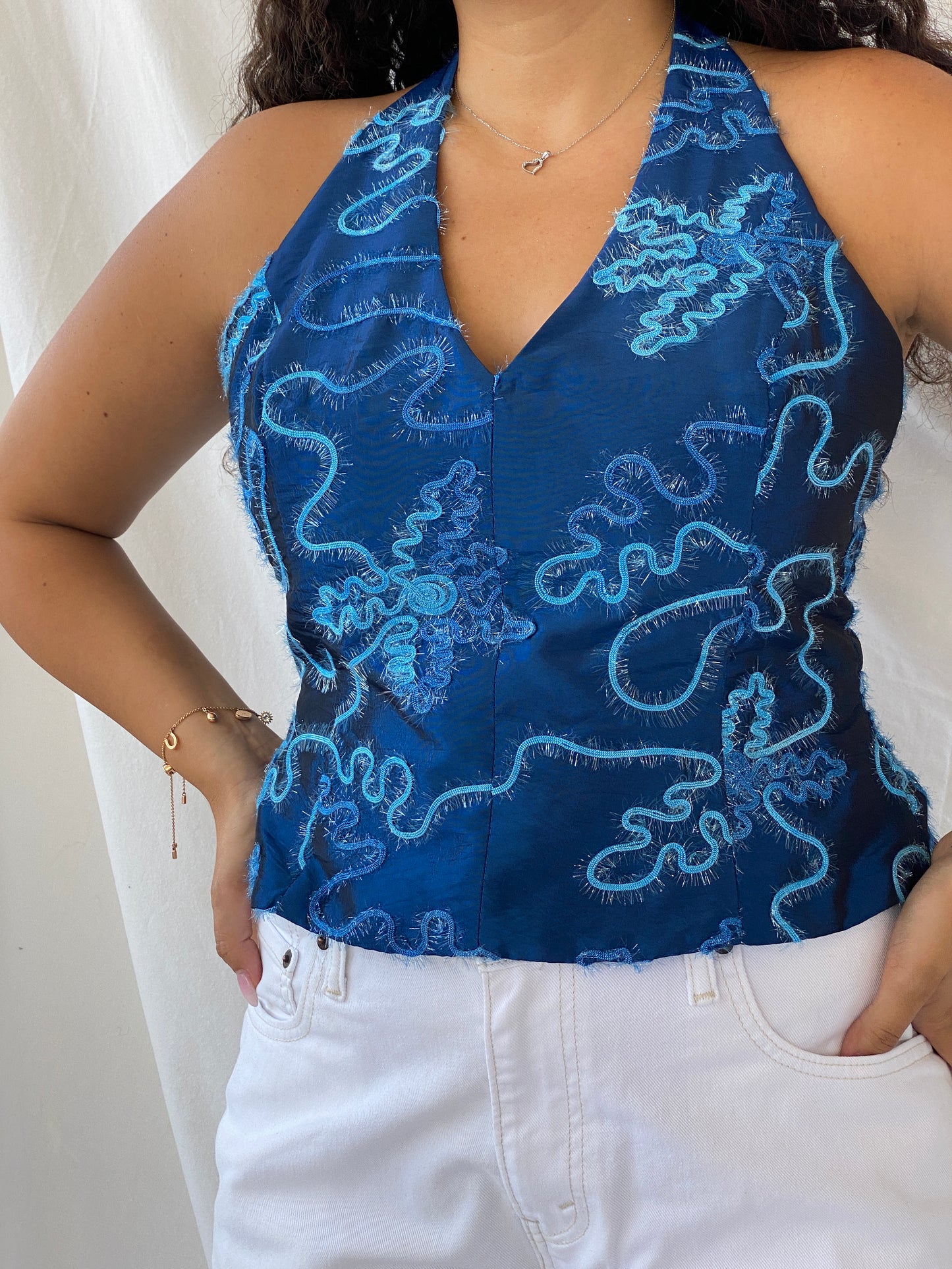 Vintage Chou Chou Blue Halter Top - L