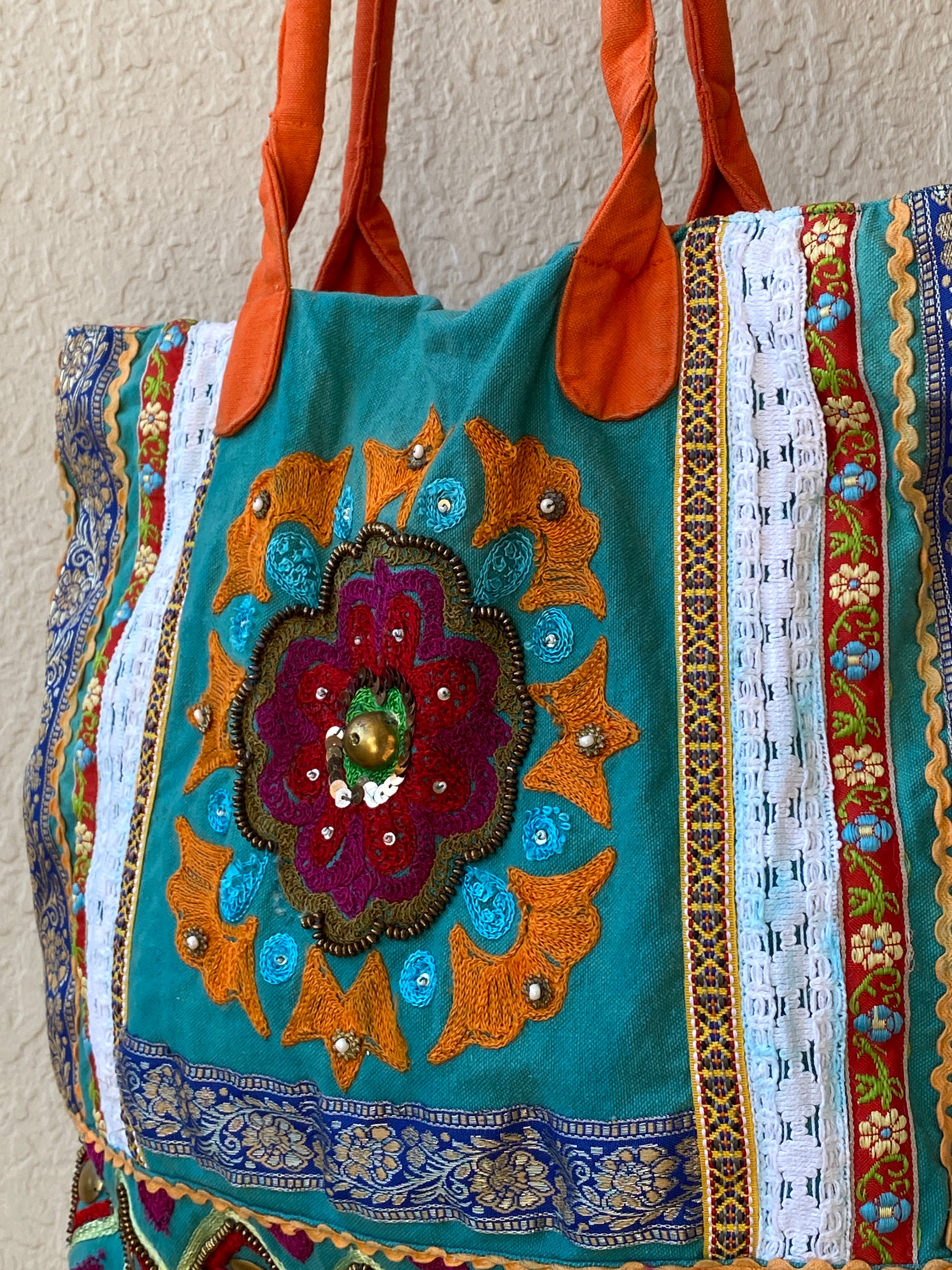 Antik Kraft Embroidered Cotton Tote Bag Boho Patchwork Festival Shoulder Bag