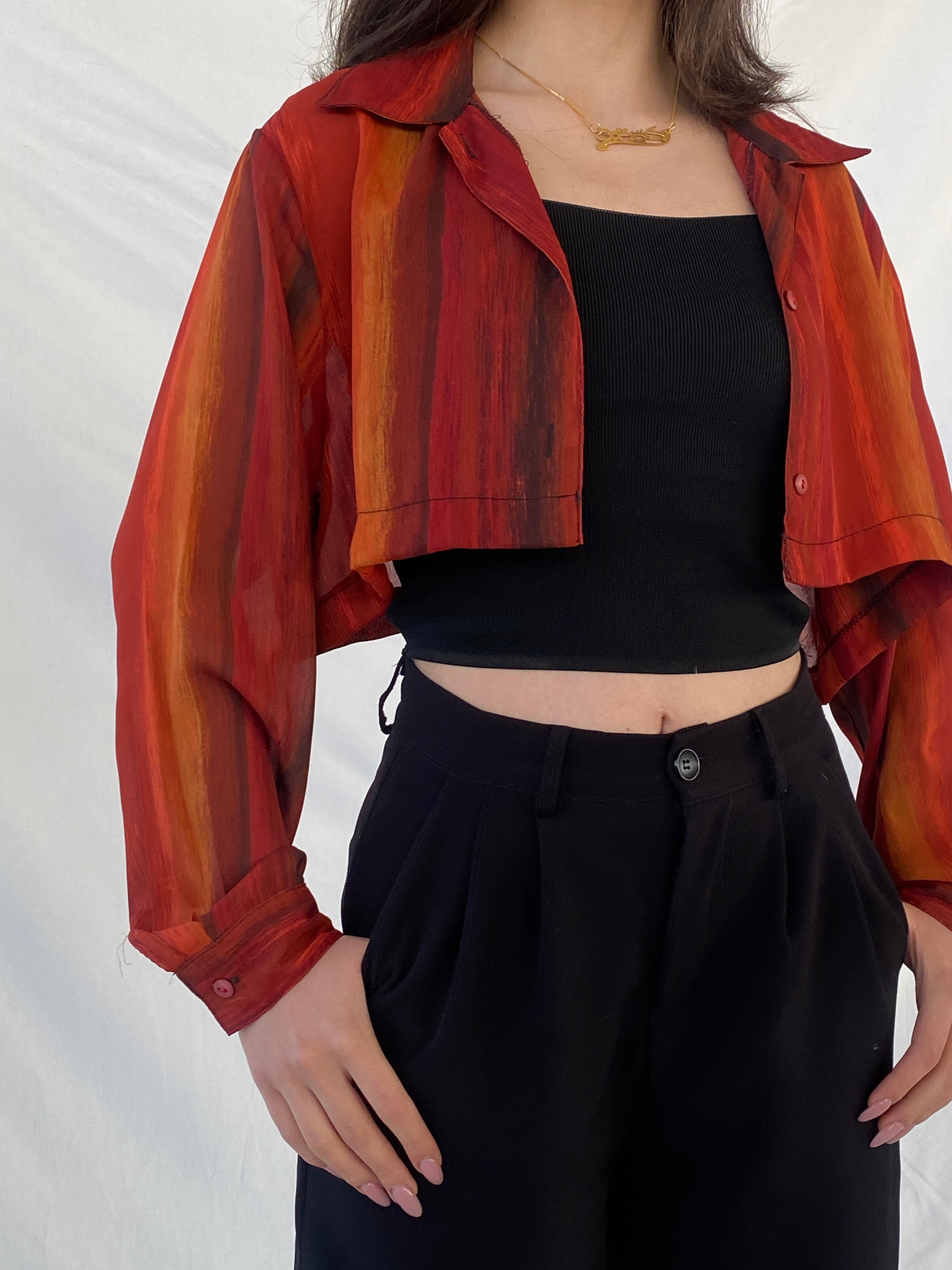 قميص نسائي برتقالي قصير بأكمام كاملة من Vintage Noteations - مقاس M