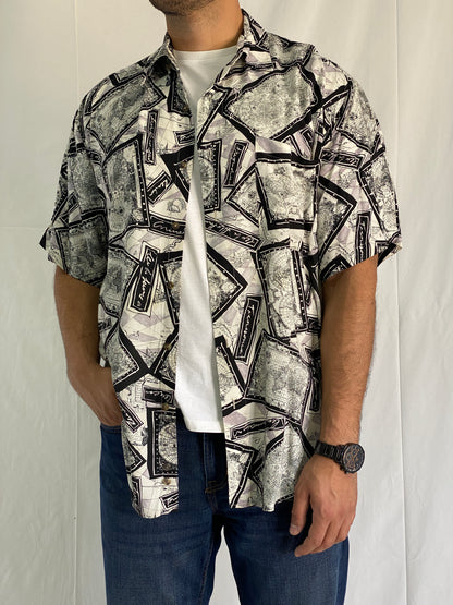 Vintage Roundtree & Yorke Map Print Travel Theme Men’s Short Sleeve Button Up Shirt - XL