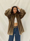 Vintage Natural Brown Mink Fur Coat Classic Mid-Length Luxury Winter Jacket - L