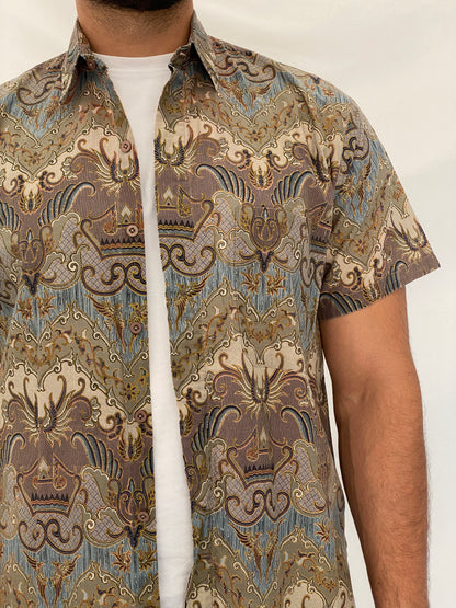 Vintage 90s Baroque Paisley Short Sleeve Cotton Button-Up Shirt – XL