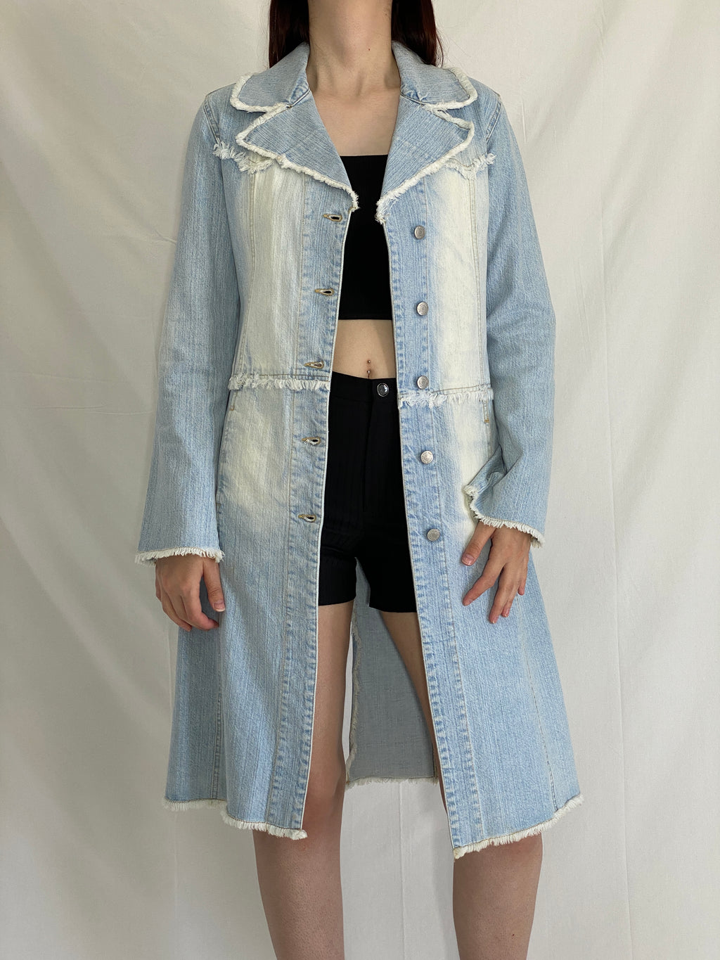 Miss Maggie Italian Denim Long Coat 100% Cotton Vintage Trench Jacket - S