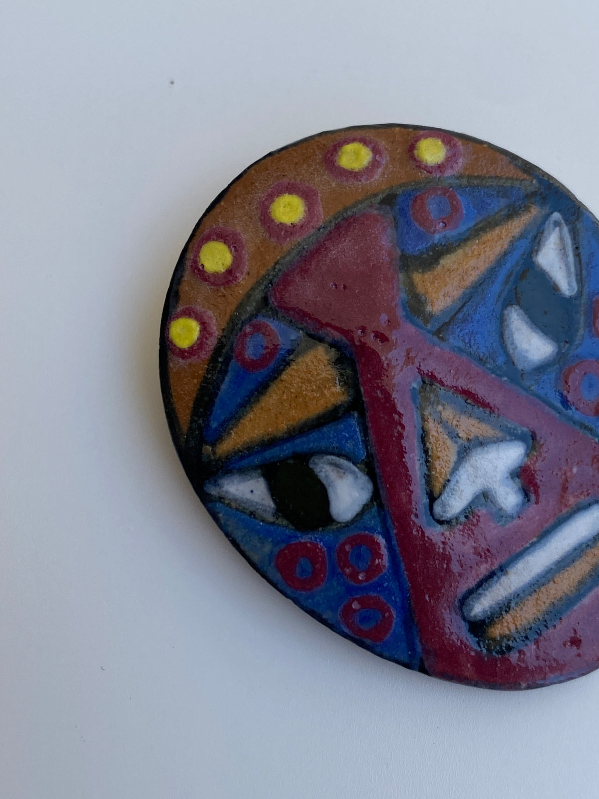 Vintage Hand-Painted Ceramic Tribal Face Brooch by MV Blake Vintage Hand-Painted Ceramic Tribal Face Brooch by MV Blake