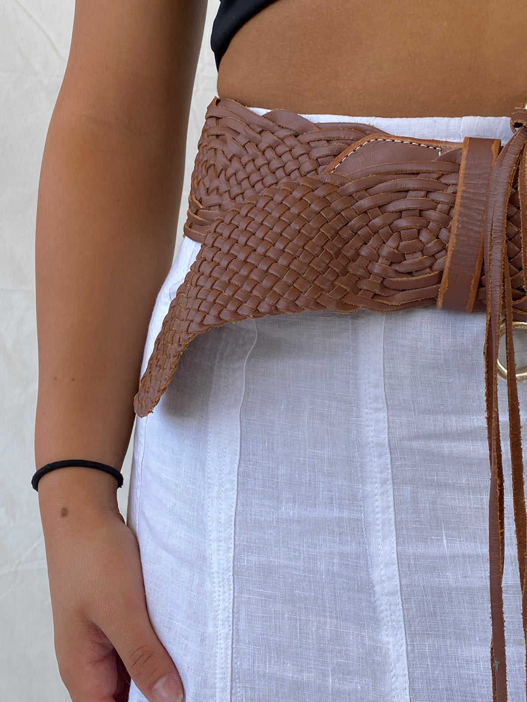 Linea Pelle Collection Braided Brown Genuine Leather Belt - L