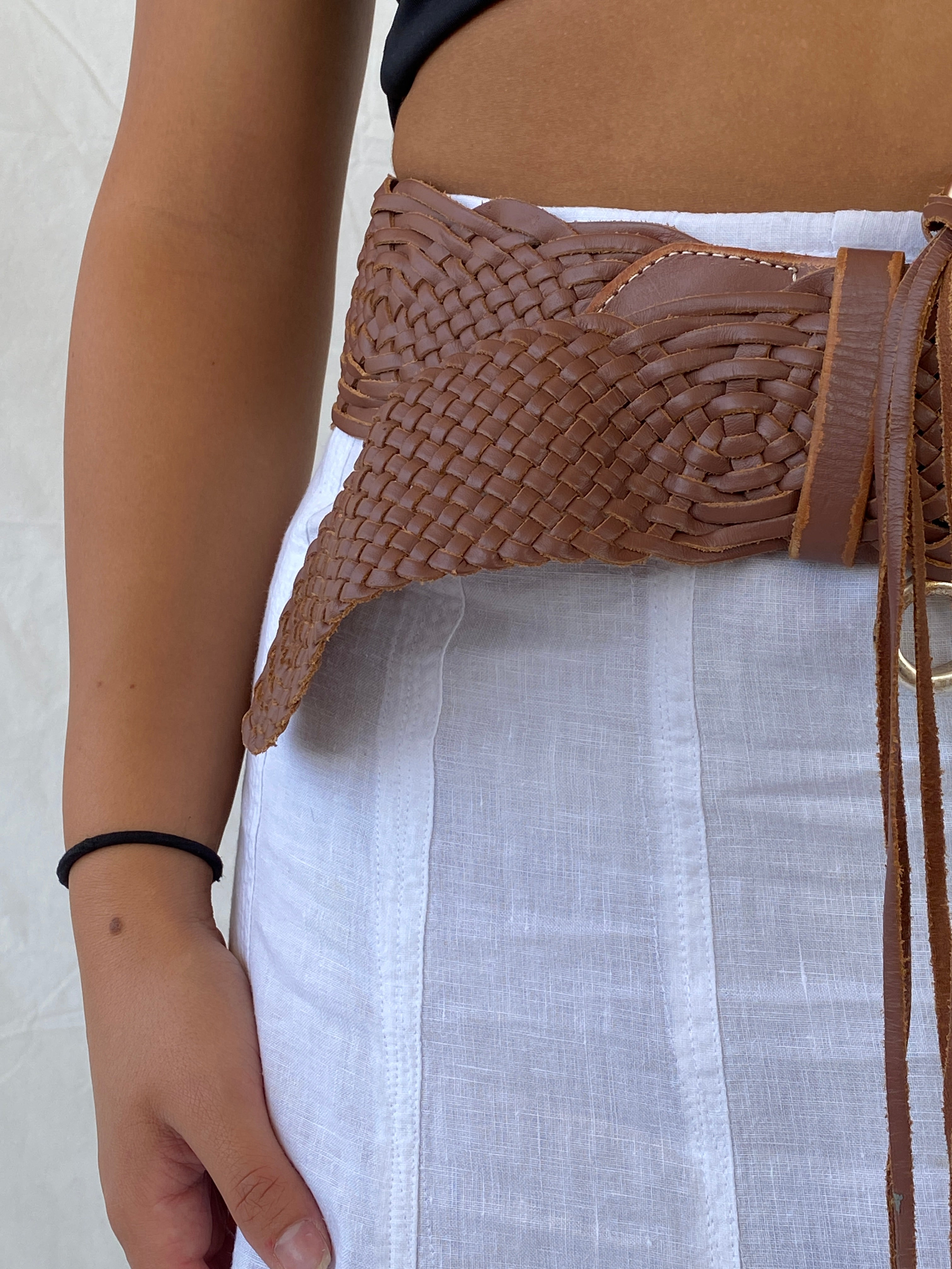 Linea Pelle Collection Braided Brown Genuine Leather Belt - L