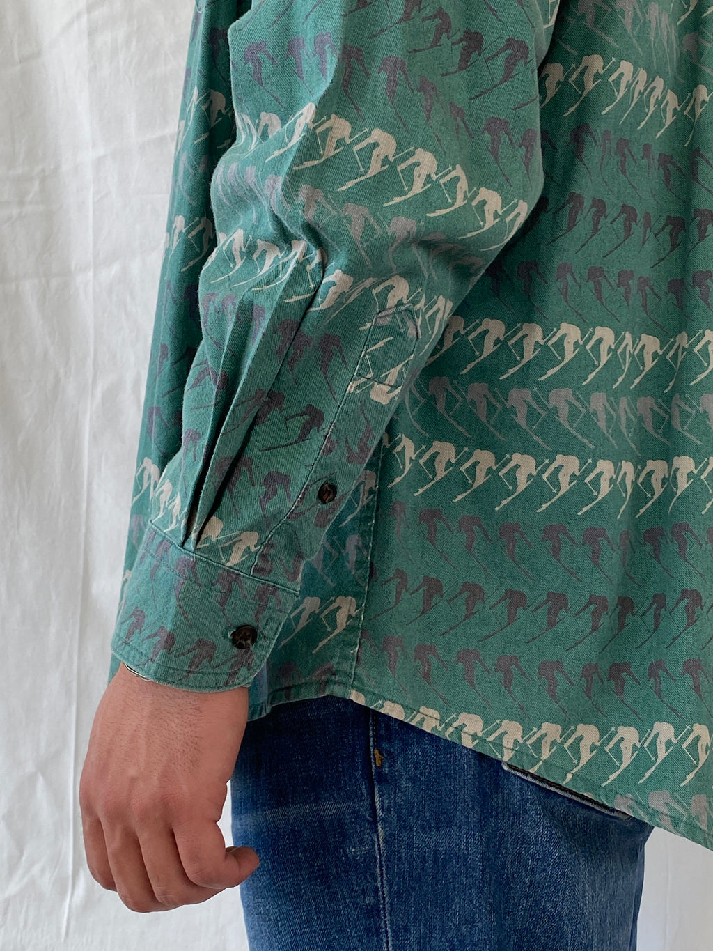 Vintage Woolrich Men’s Green Long Sleeve Cotton Skier Print Shirt - XL