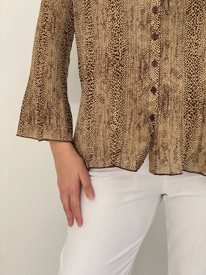 Vintage Y2K Covington Beige Brown Animal Print Button-Up Blouse - XL