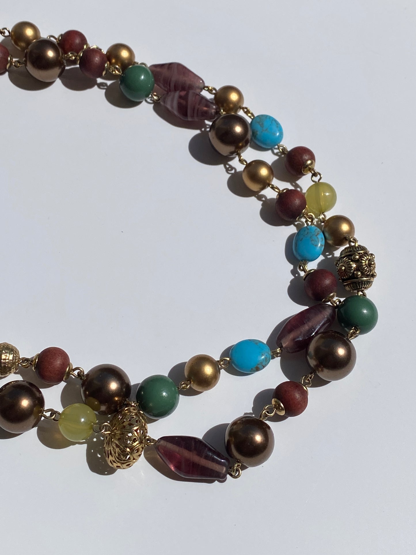 Vintage Carolee Multi-Bead Double Strand Brown Gold Necklace