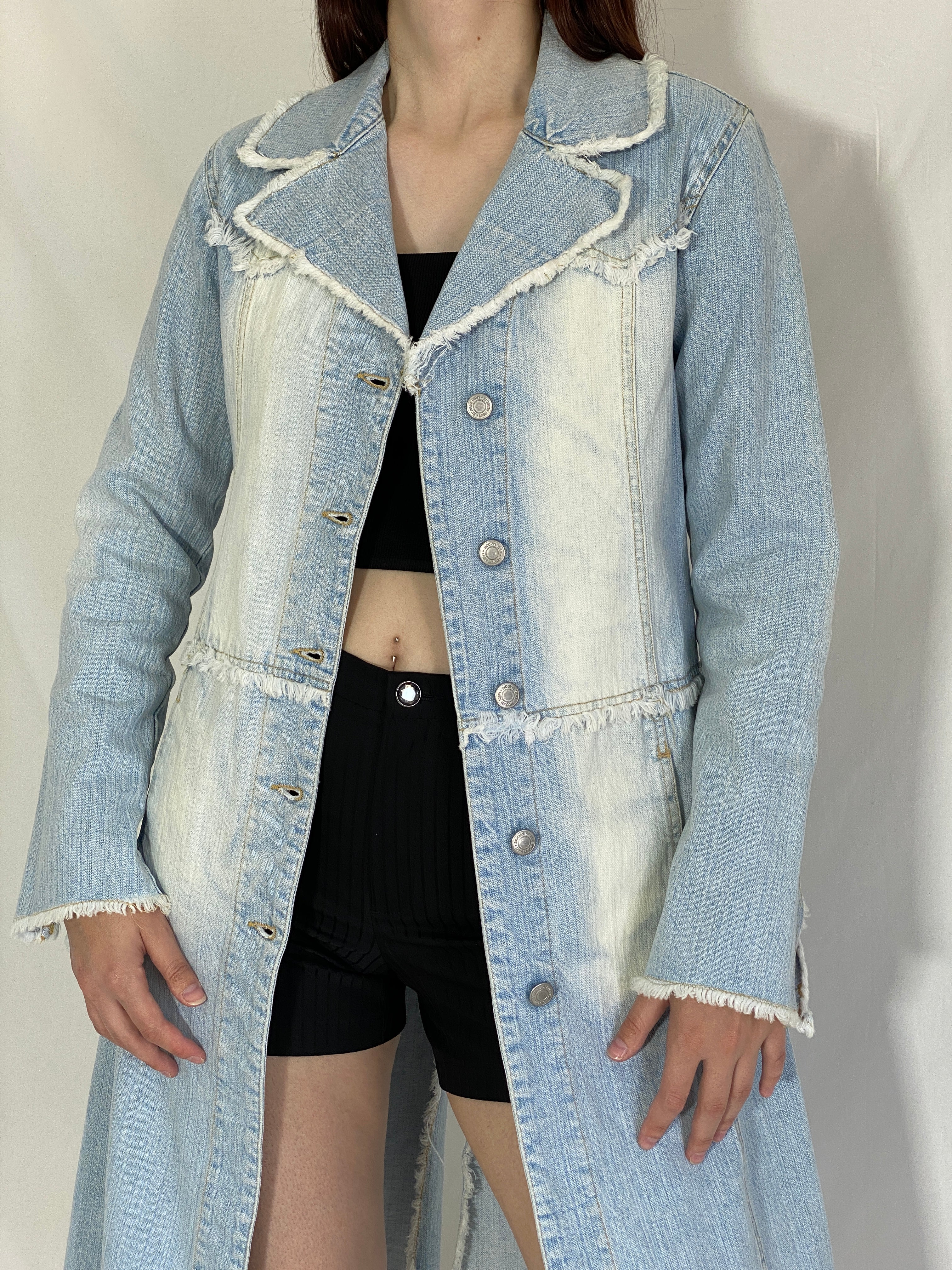 Miss Maggie Italian Denim Long Coat 100% Cotton Vintage Trench Jacket - S