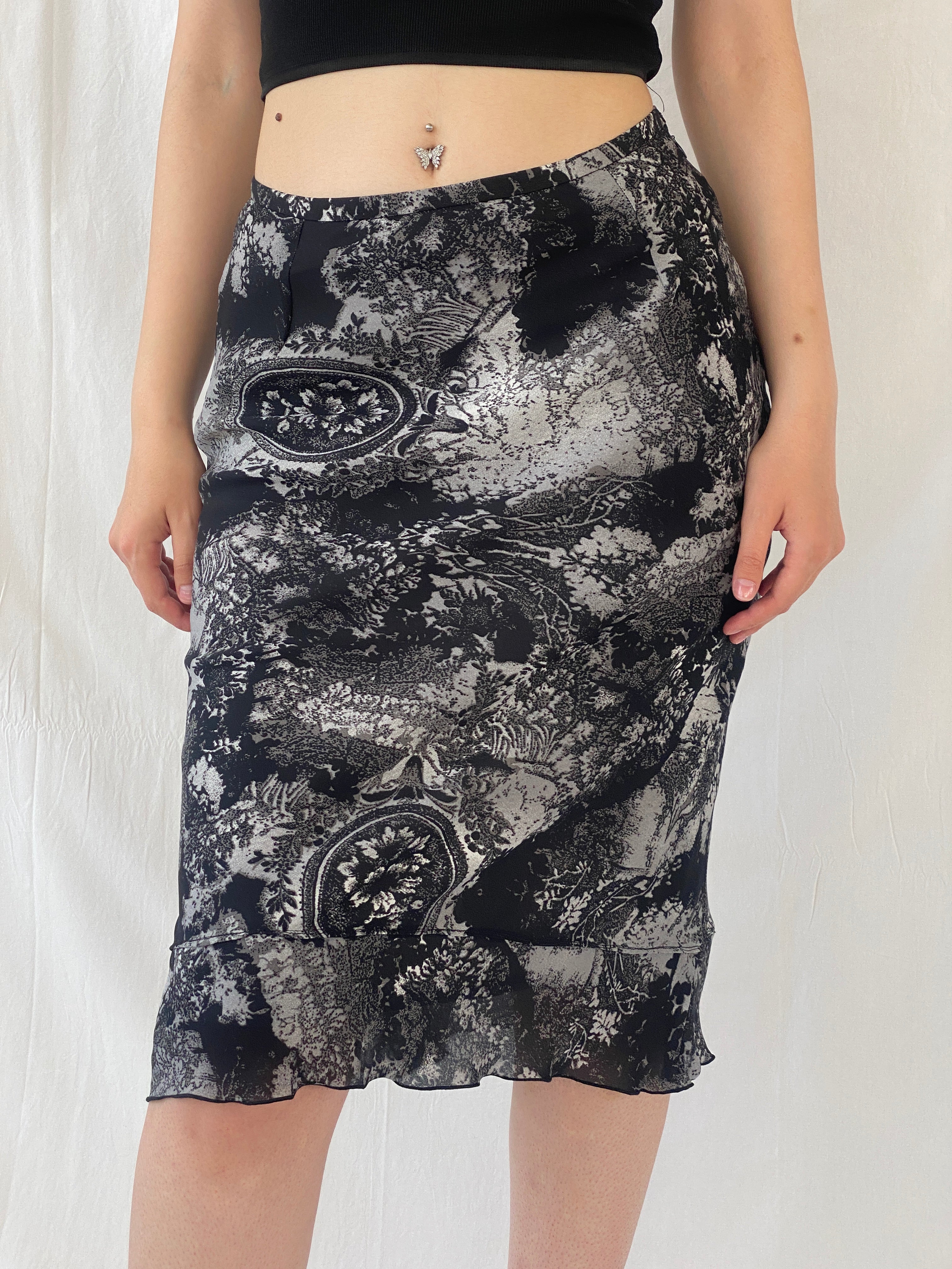 Vintage Tex Black Gray Midi Goth Skirt - M