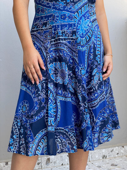 Vintage Y2K Jones New York Signature Blue Paisley Sleeveless Fit & Flare Dress - M