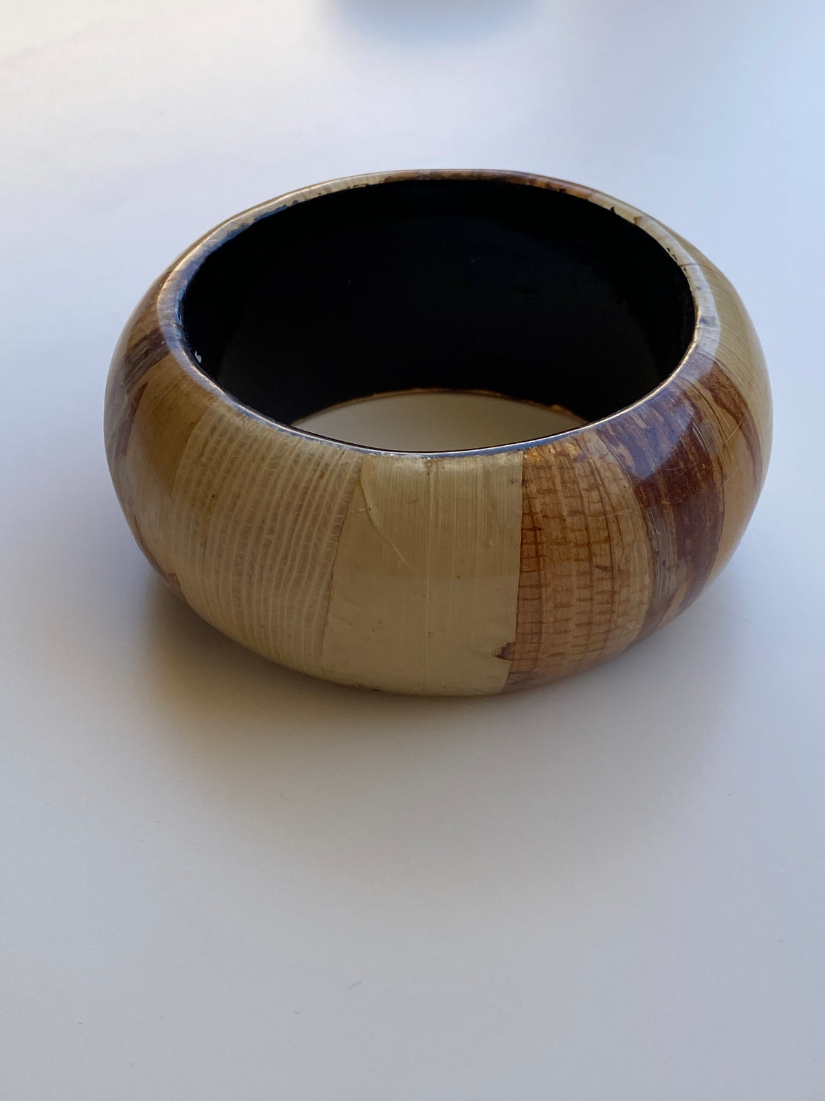 Vintage Boho Natural-Tone Wide Resin & Wood-Effect Statement Bangle