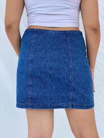 90s Vintage Blue Button Up Denim Skirt - L