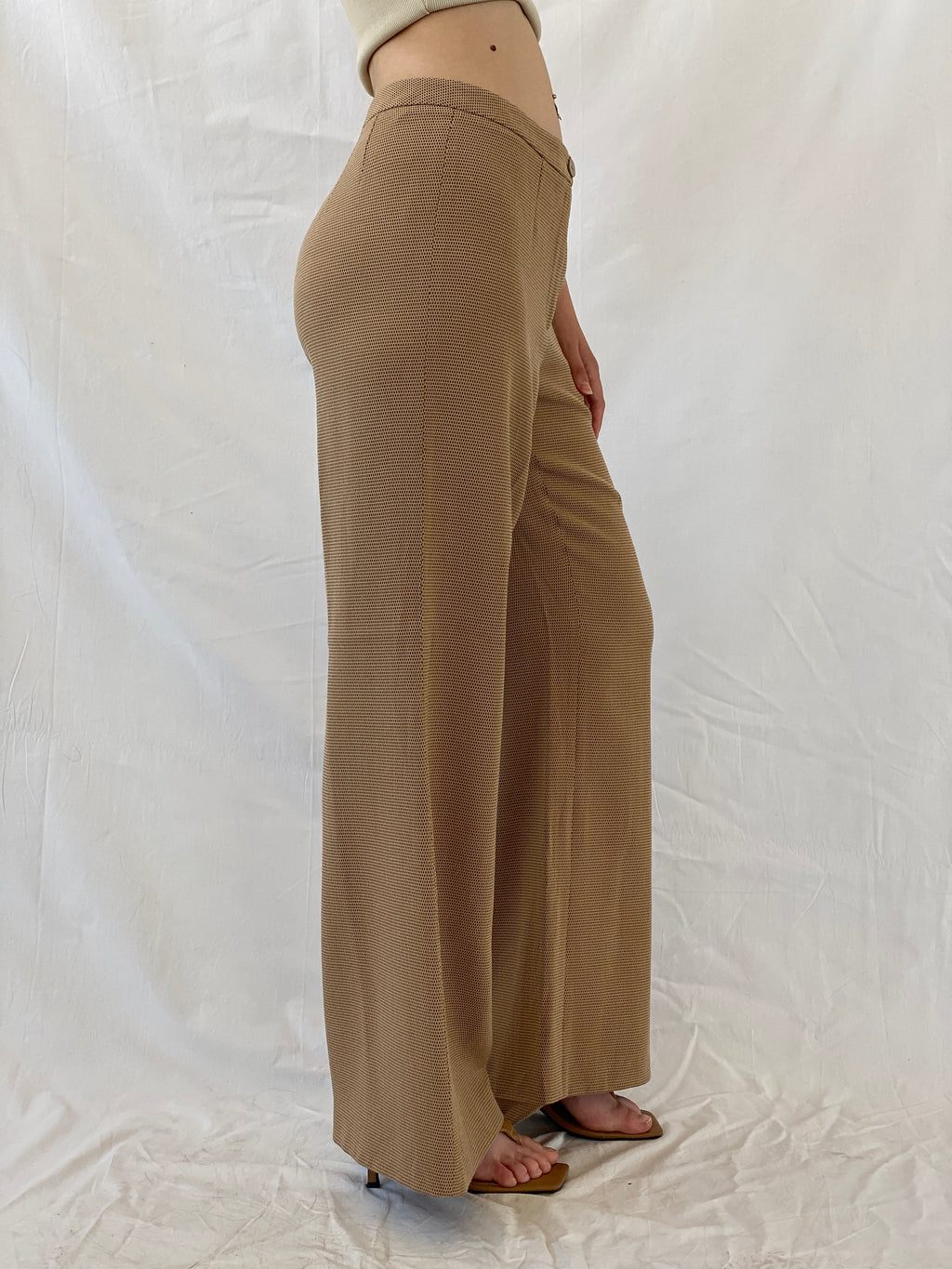 Ashley Brooke Designer Mode Beige Wide Leg Trousers Mid Rise Pants - L