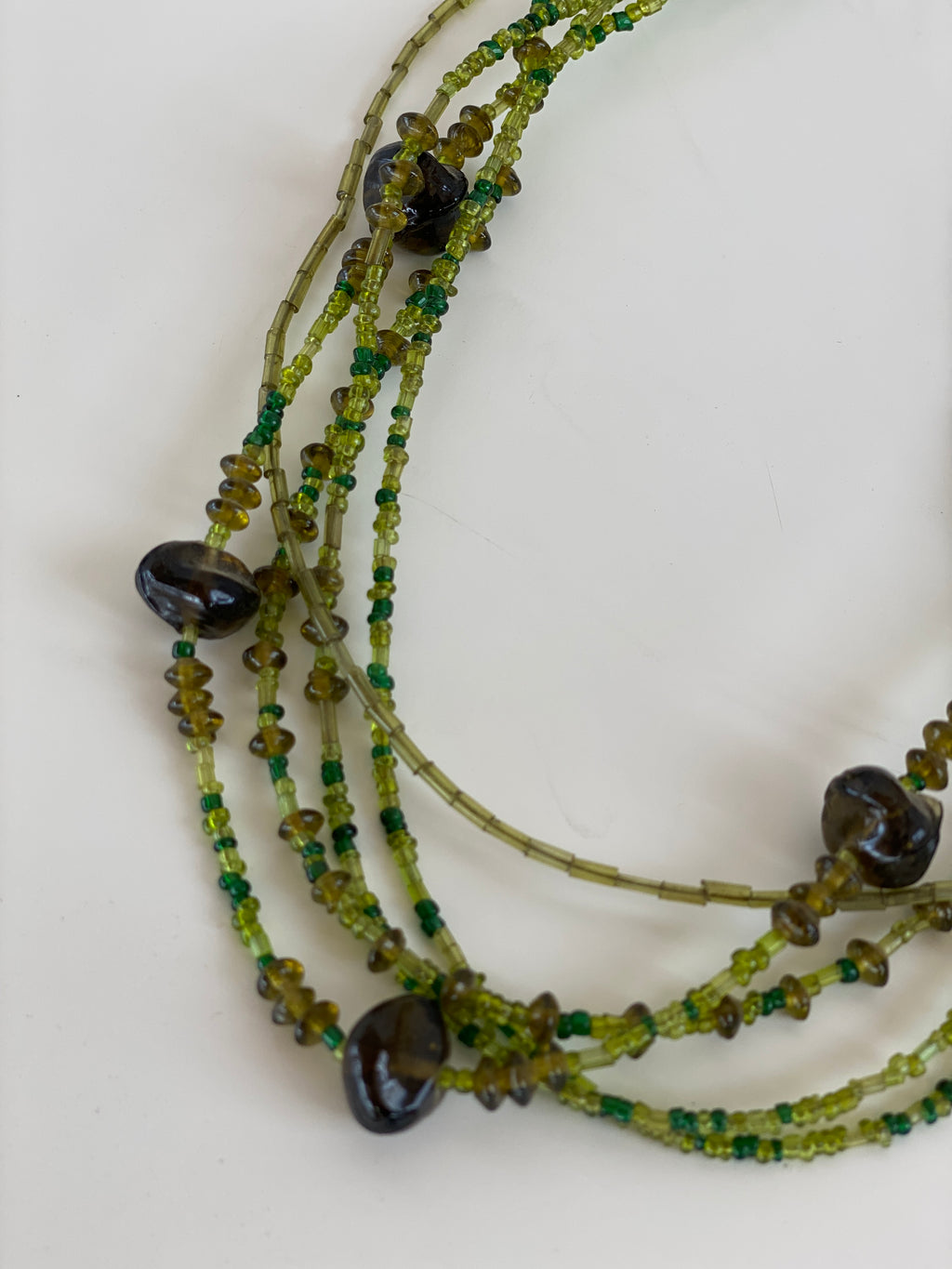 Vintage Green Multi-Strand Glass Bead Chocker Necklace – Layered Boho Statement Jewelry