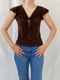 Vintage Y2K Versailles Brown Half Sleeve V-Neck Women’s Top - S