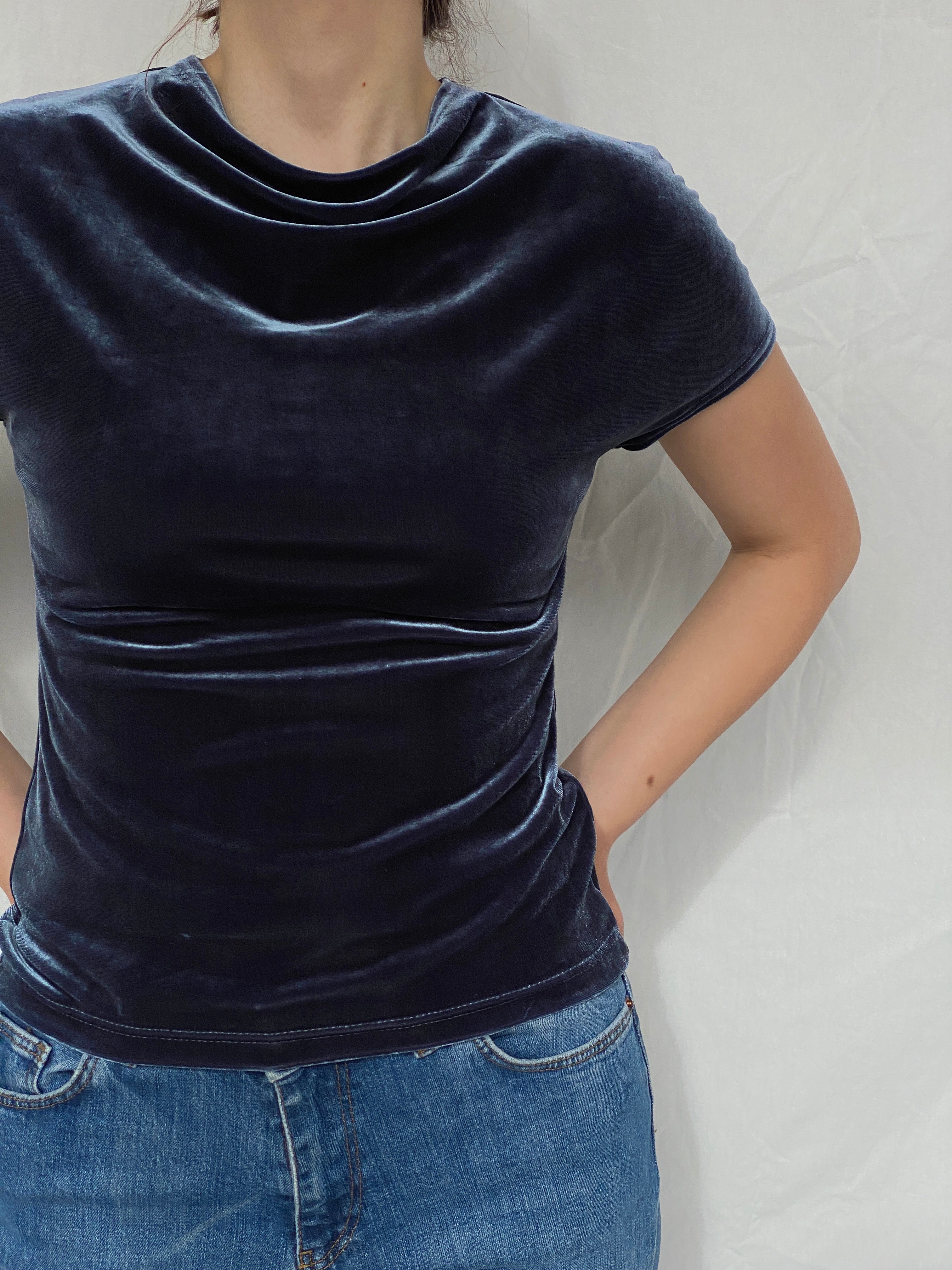 Y2K Référeuce Velvet Half Sleeve Top - M