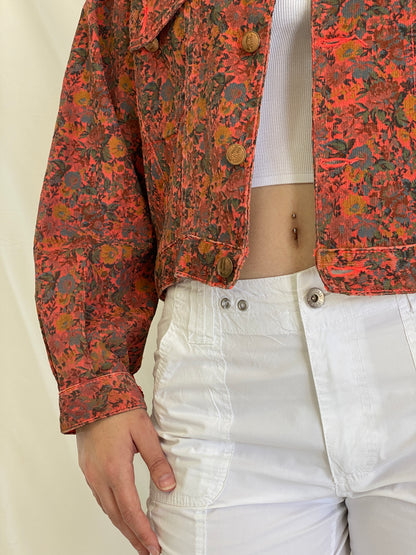 Vintage 90s Rita Marlow Cropped Oversized Floral Denim Jacket - L