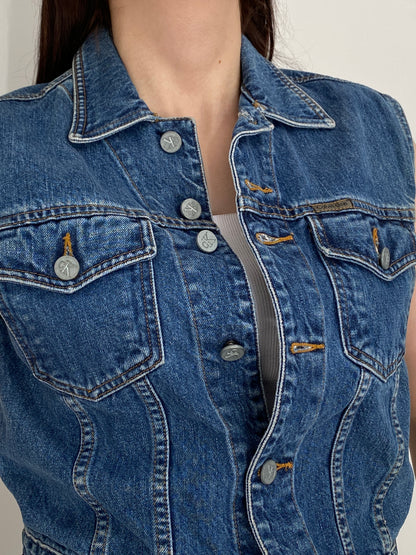 Vintage 90s Calvin Klein Jeans Blue Cotton Denim Cropped Vest - M