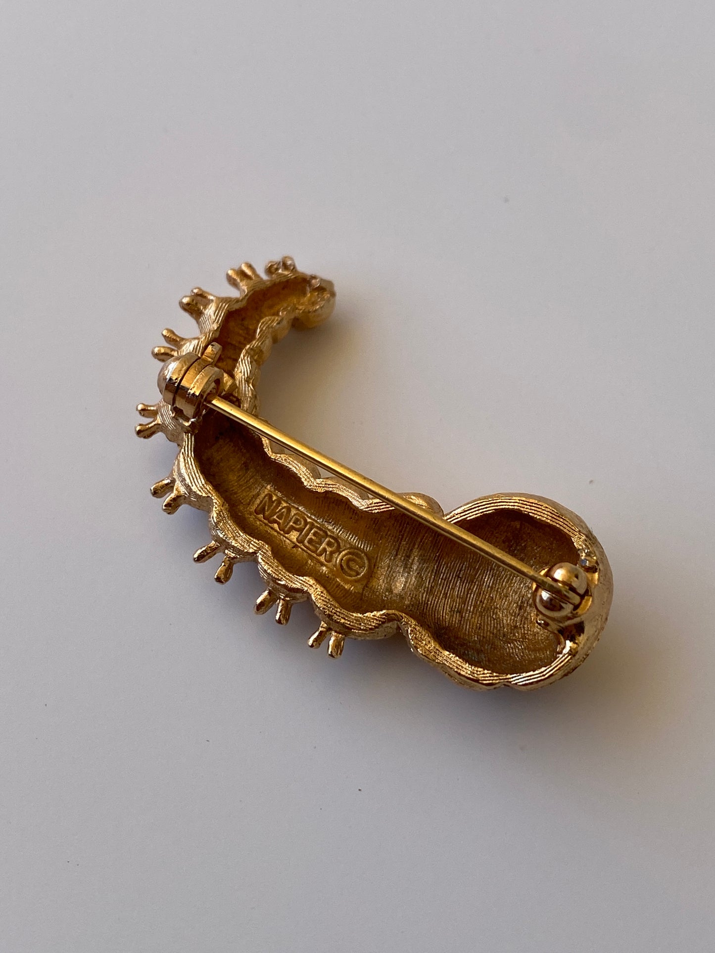 Vintage Napier Gold Tone Caterpillar Brooch Whimsical Figural Designer Pin