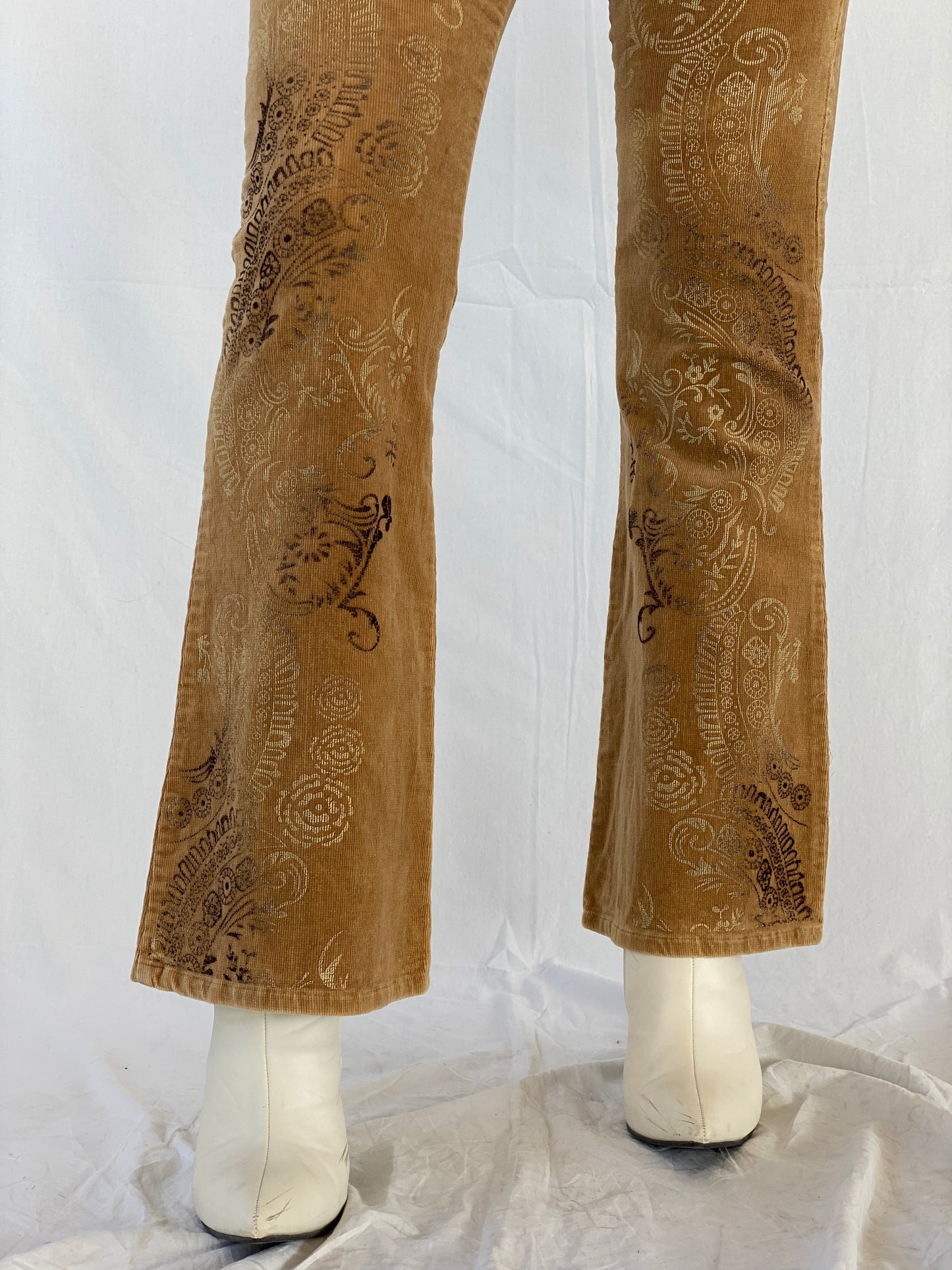 00s Toska Beige Graphic Western Style Low Rise Corduroy Pants - M