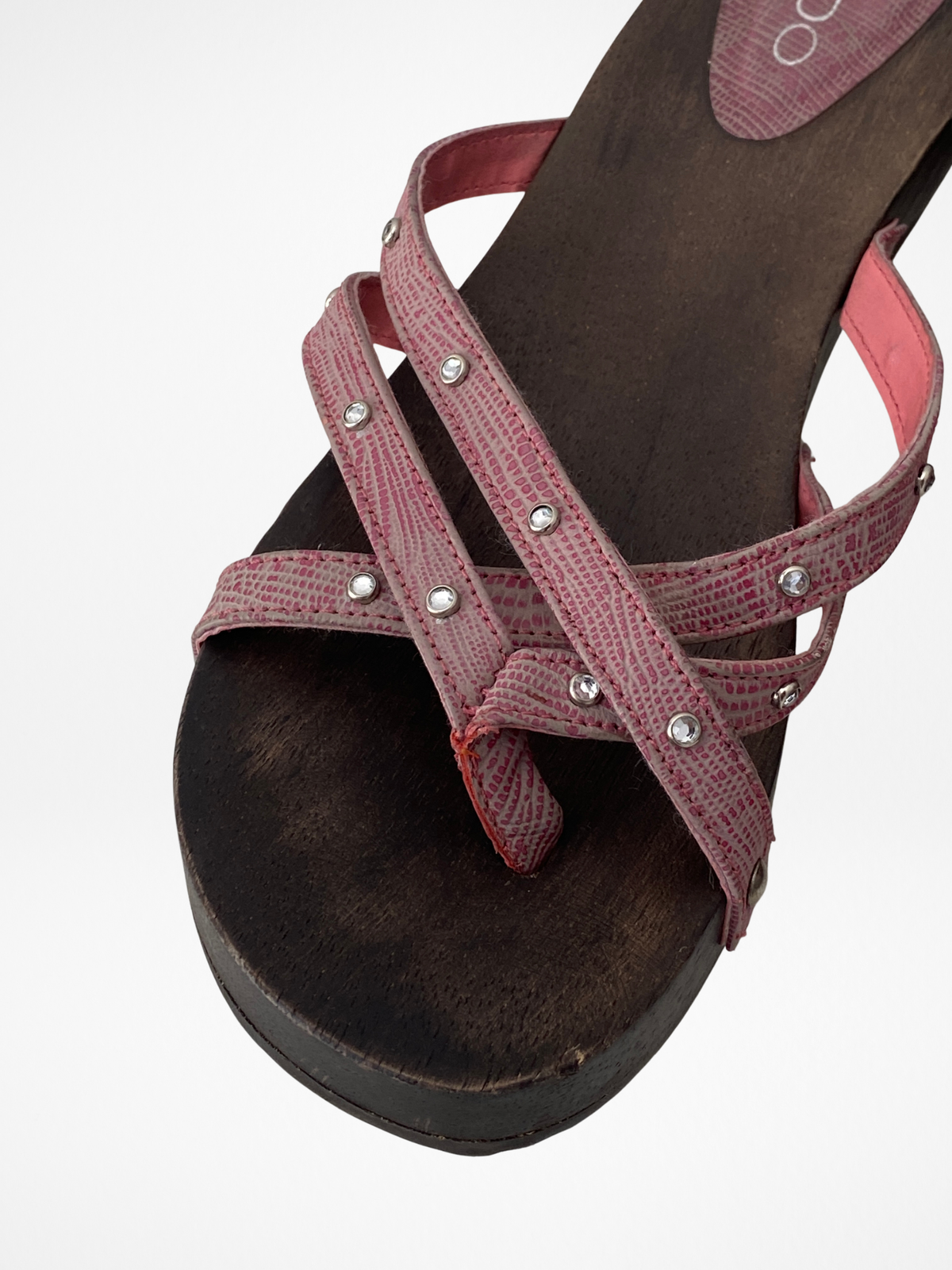 Vintage Y2K ALDO Pink Rhinestone Strappy Wooden Clog Sandals - 37 EU Vintage Y2K ALDO Pink Rhinestone Strappy Wooden Clog Sandals - 37 EU