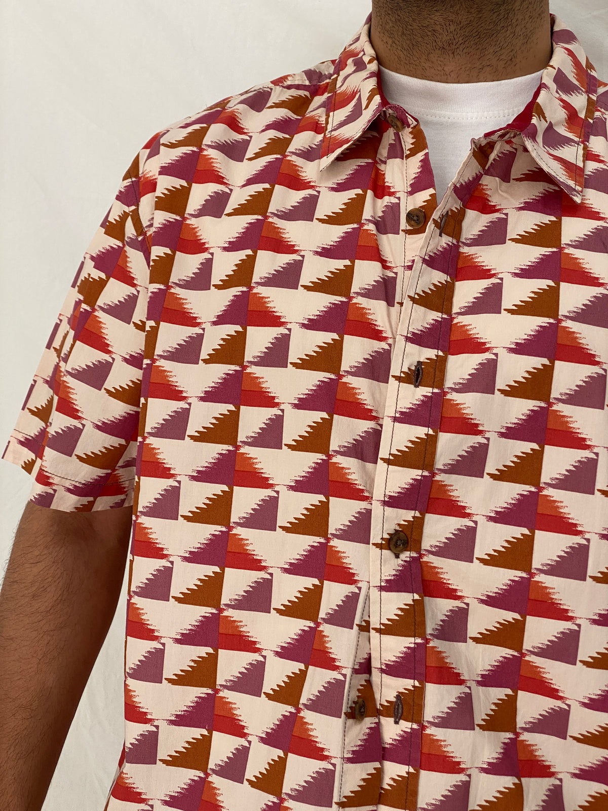 Prana Geometric Print Cotton Red Pink Abstract Short Sleeve Shirt – XL Prana Geometric Print Cotton Red Pink Abstract Short Sleeve Shirt – XL