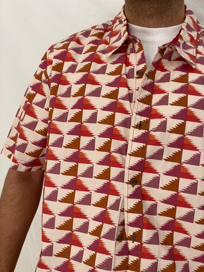 Prana Geometric Print Cotton Red Pink Abstract Short Sleeve Shirt – XL