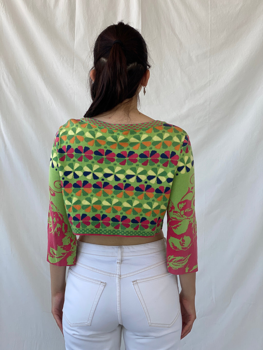 Y2K Ivko Colorful Patterned Cropped Button Up Cardigan - M