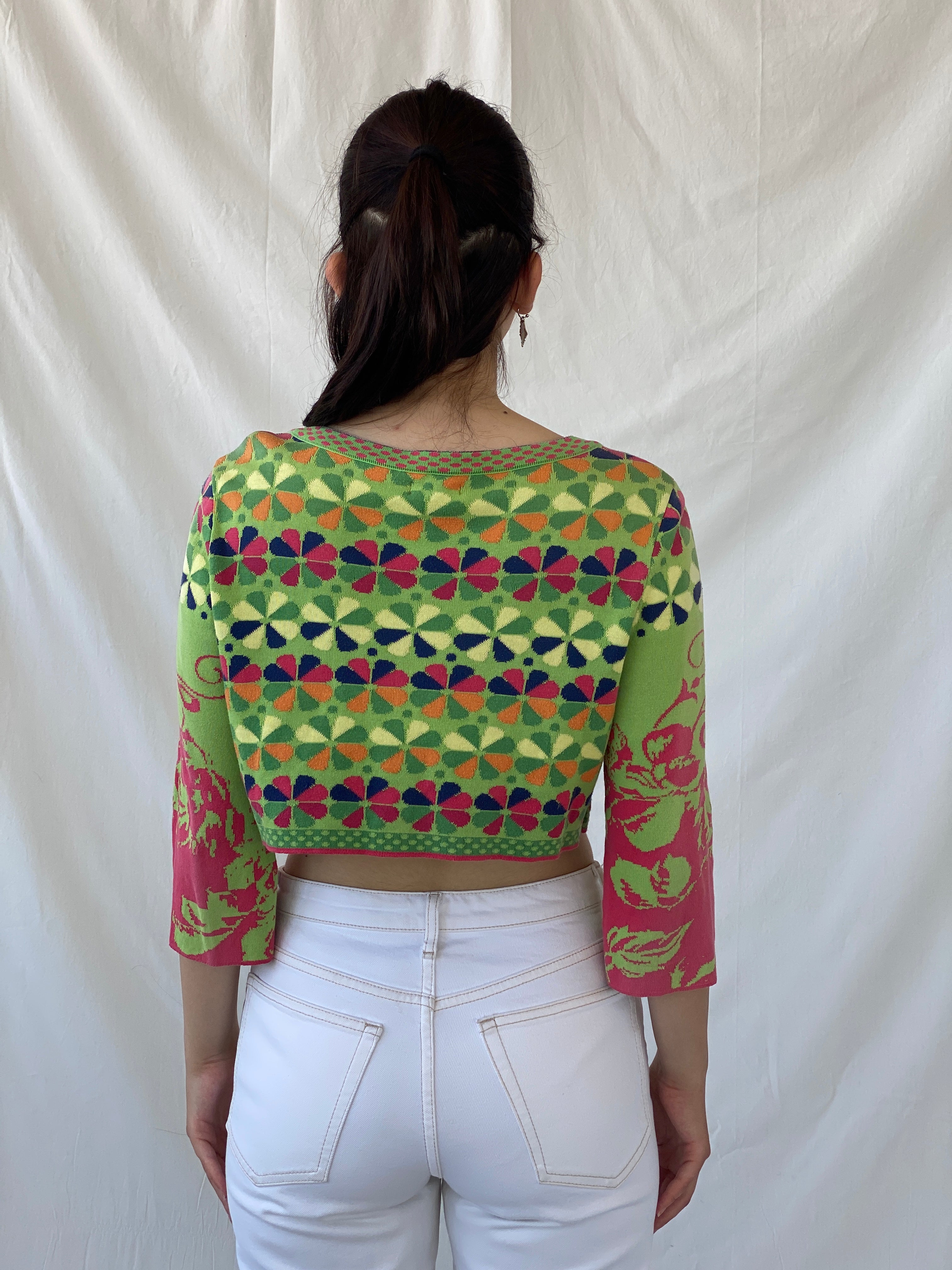 Y2K Ivko Colorful Patterned Cropped Button Up Cardigan - M