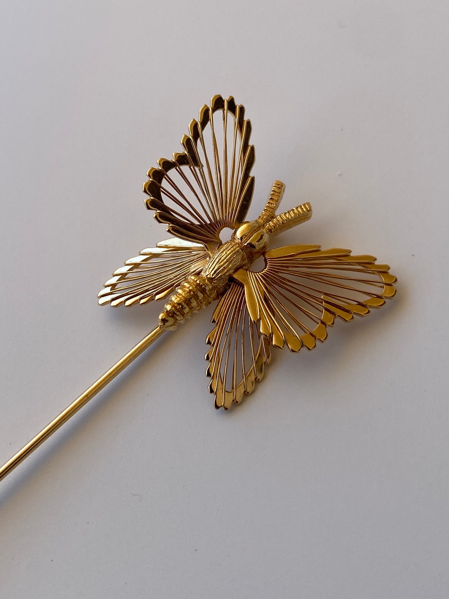 Vintage Monet Butterfly Stick Pin Gold Tone Filigree Insect Brooch