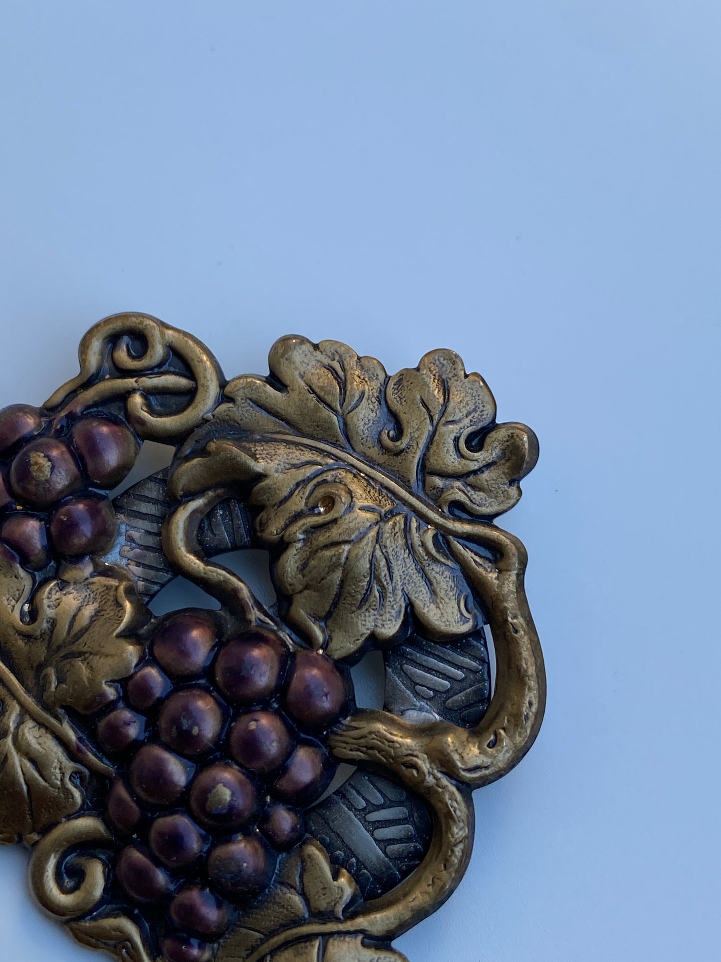 Vintage Two-Tone Grape Cluster Brooch Brass Figural Vine Pin