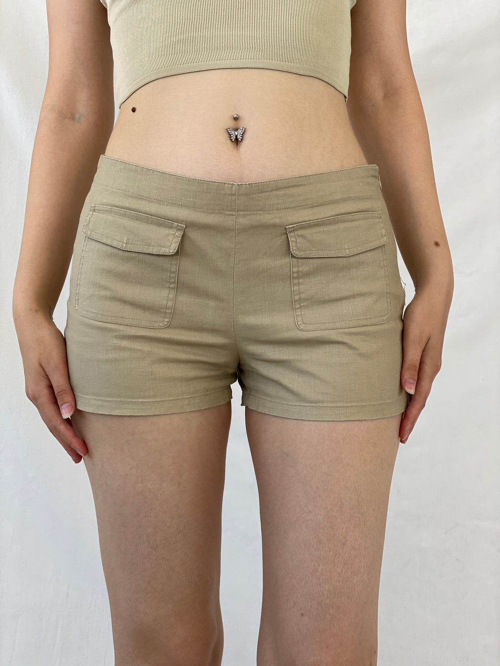 Y2K CK Jeans Calvin Klein Linen Blend Beige Mini Shorts - M