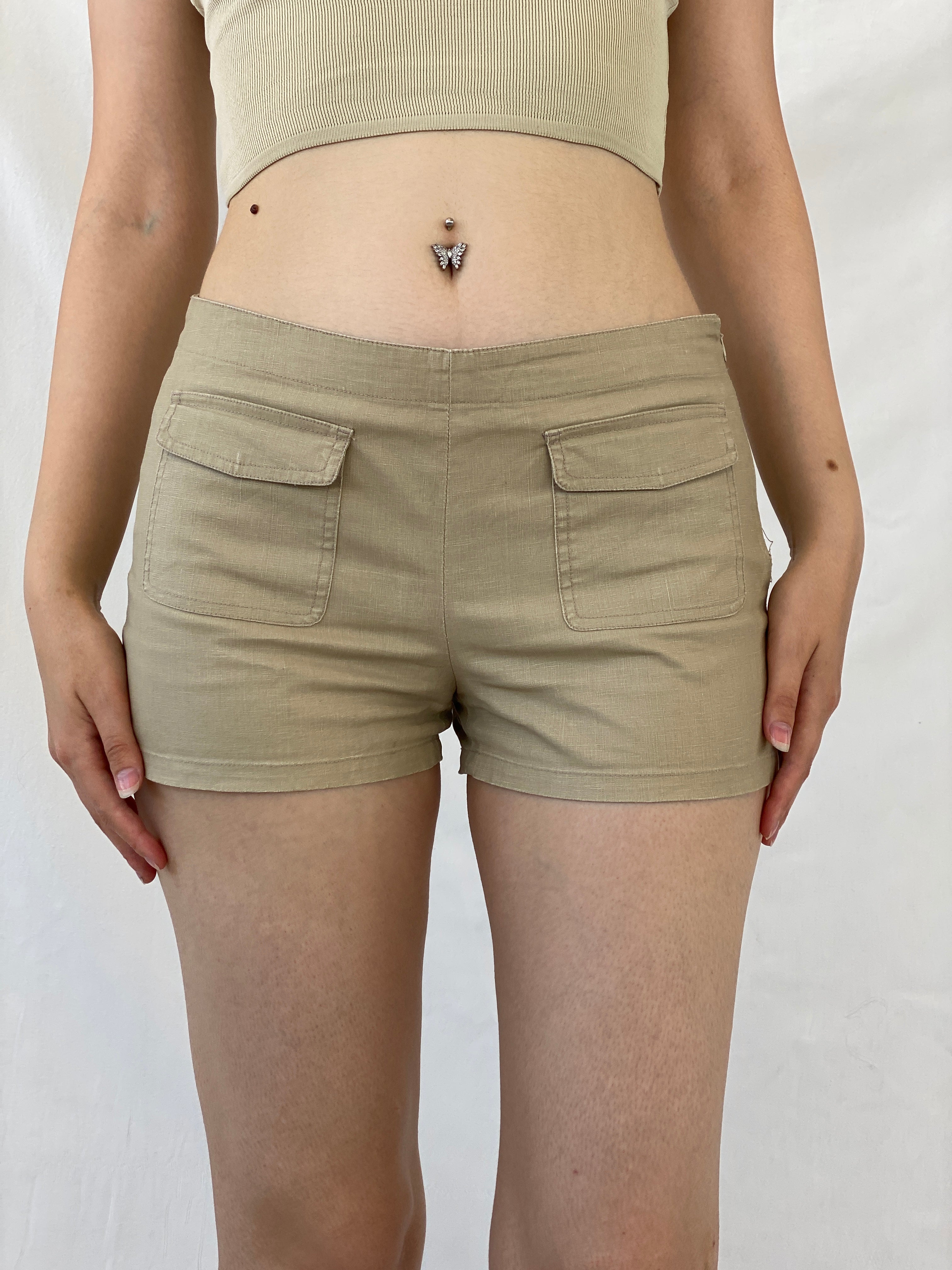 Y2K CK Jeans Calvin Klein Linen Blend Beige Mini Shorts - M