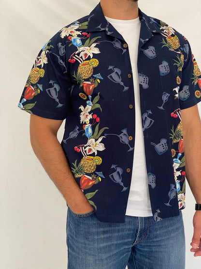 Vintage Steve & Barry’s Classic Hawaiian Navy Cocktail Print Camp Shirt - M