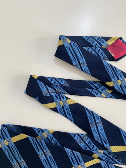 Vintage Schiaparelli Tie Navy & Yellow Geometric Stripe - Rare Designer Label