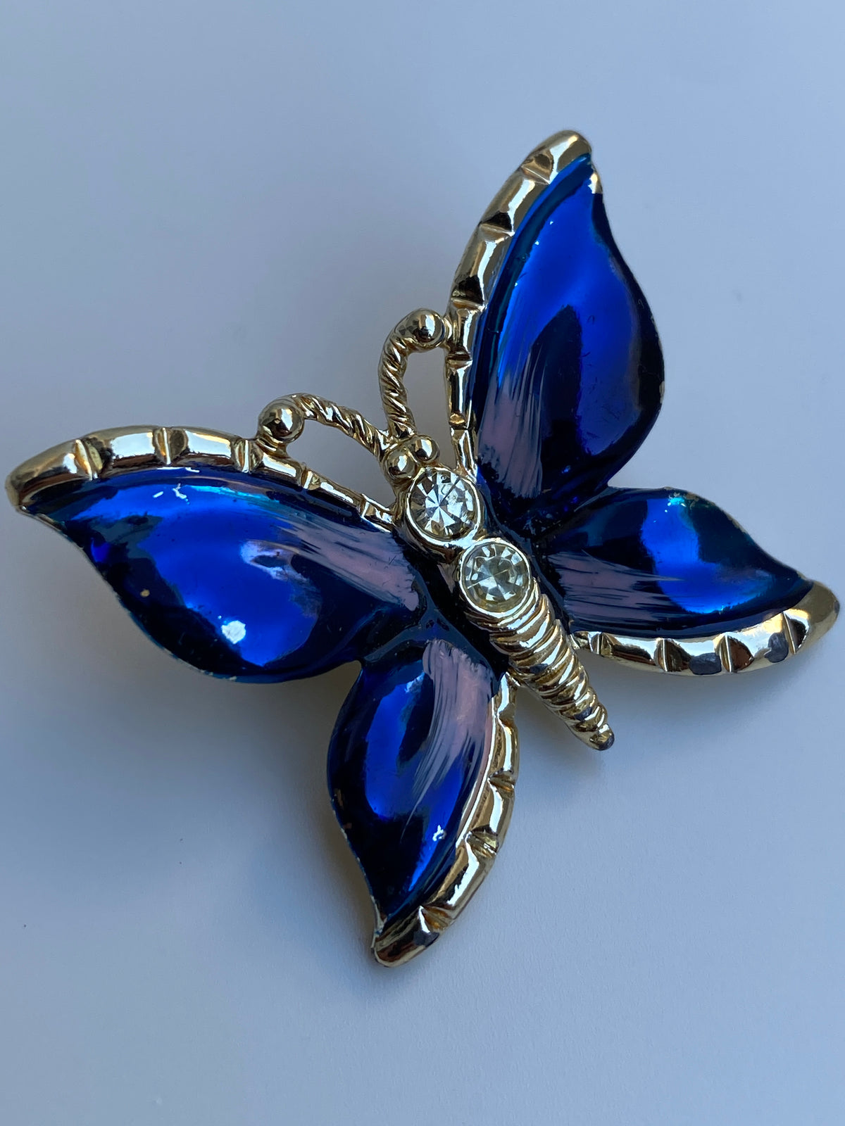 Vintage Blue Enamel Butterfly Pin Crystal Rhinestone Accents Brooch Vintage Blue Enamel Butterfly Pin Crystal Rhinestone Accents Brooch