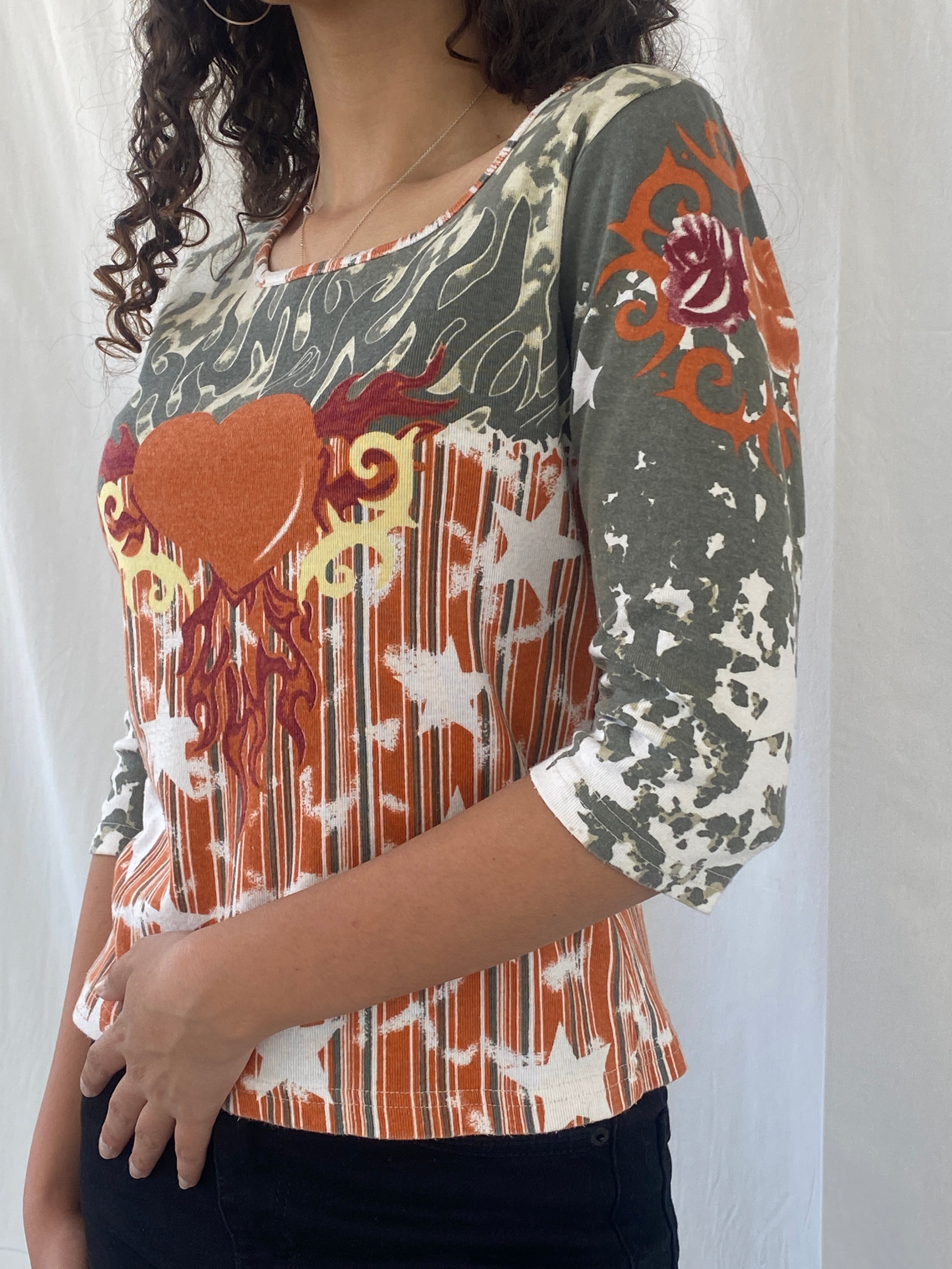 Y2K X-Mail Graphic Heart Flame Women’s Top - M/L