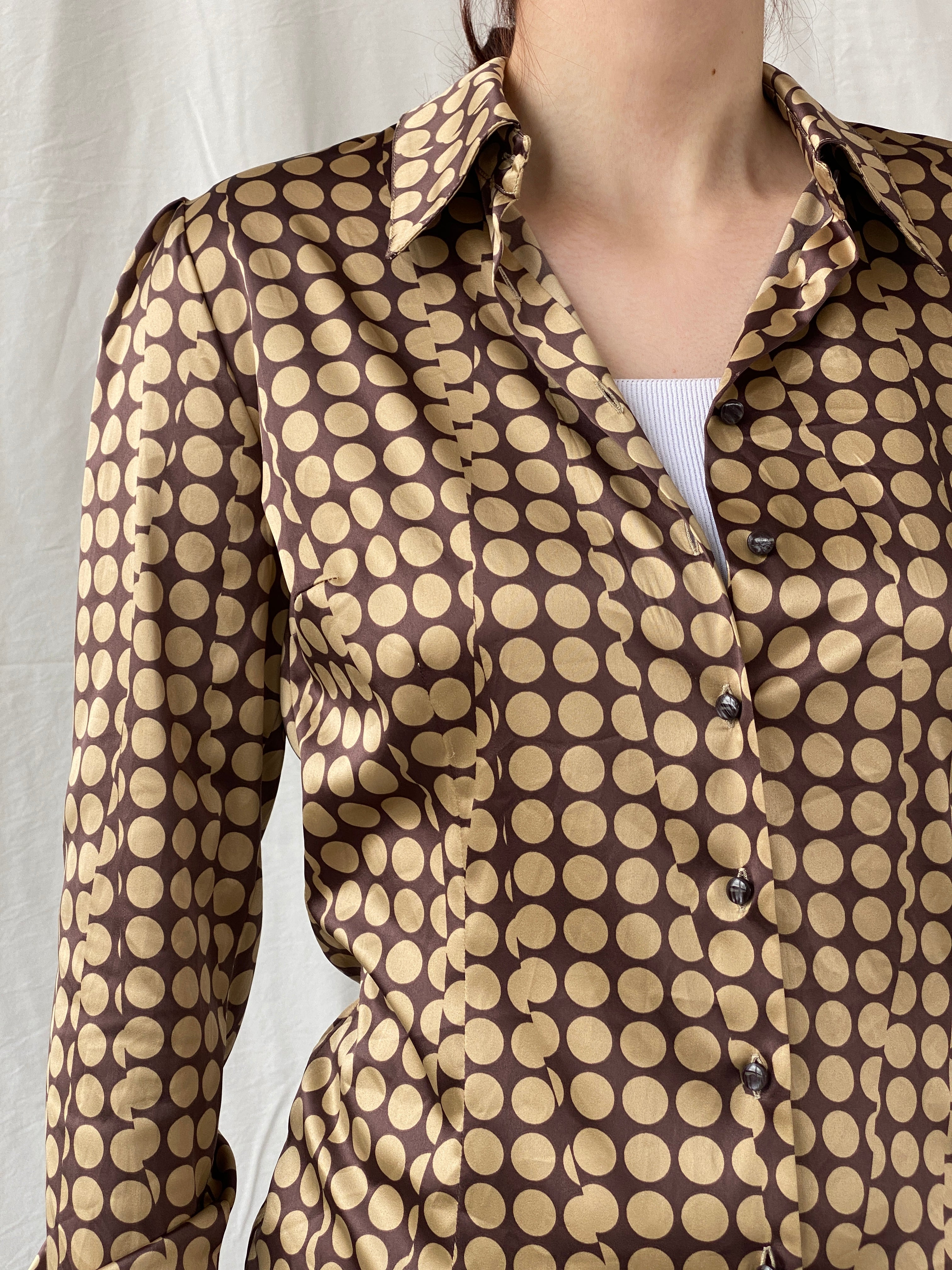 Beautiful Apart Brown Beige Polka Dot Buttoned Long Sleeve Women’s Shirt - S