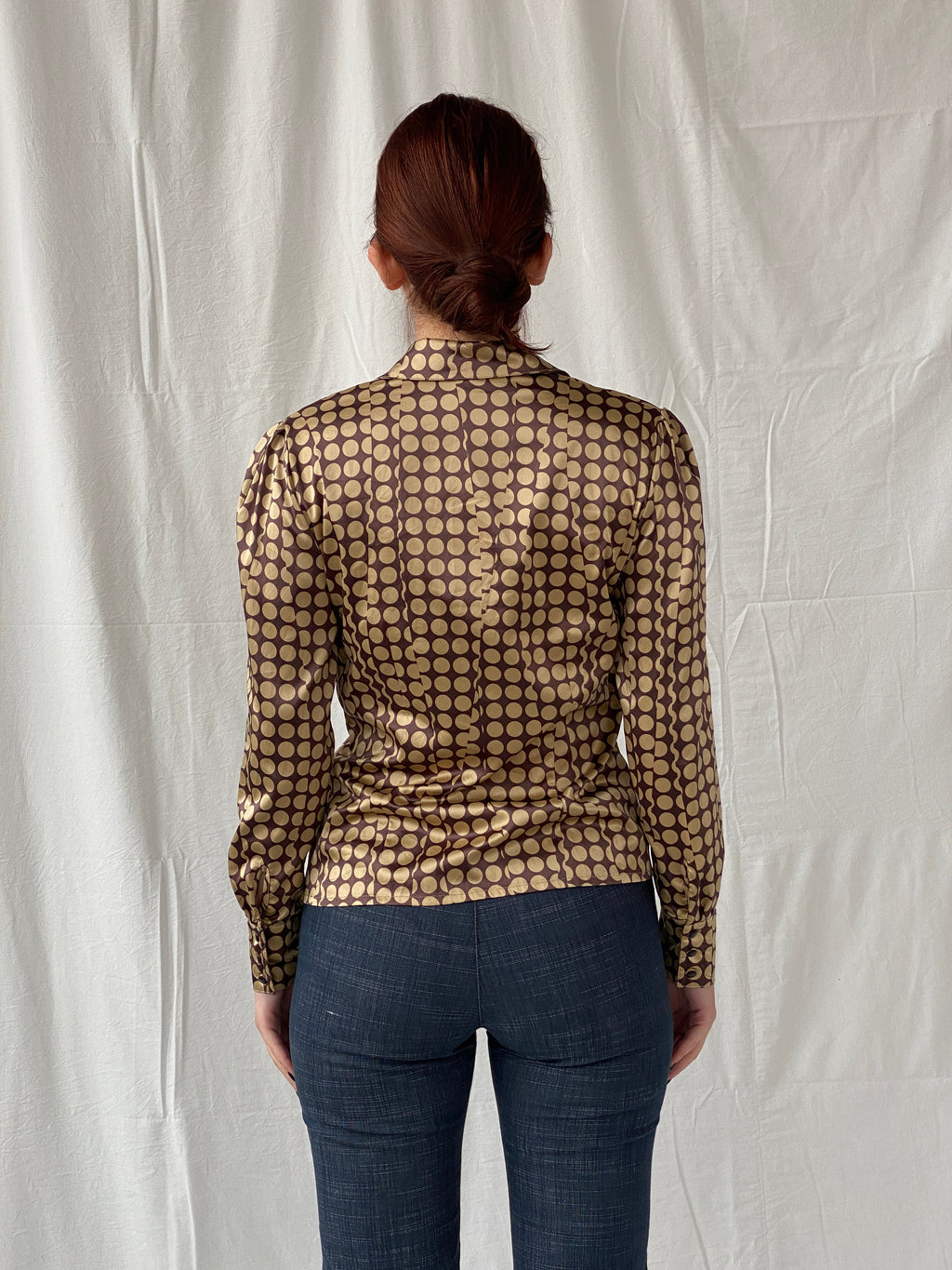 Beautiful Apart Brown Beige Polka Dot Buttoned Long Sleeve Women’s Shirt - S