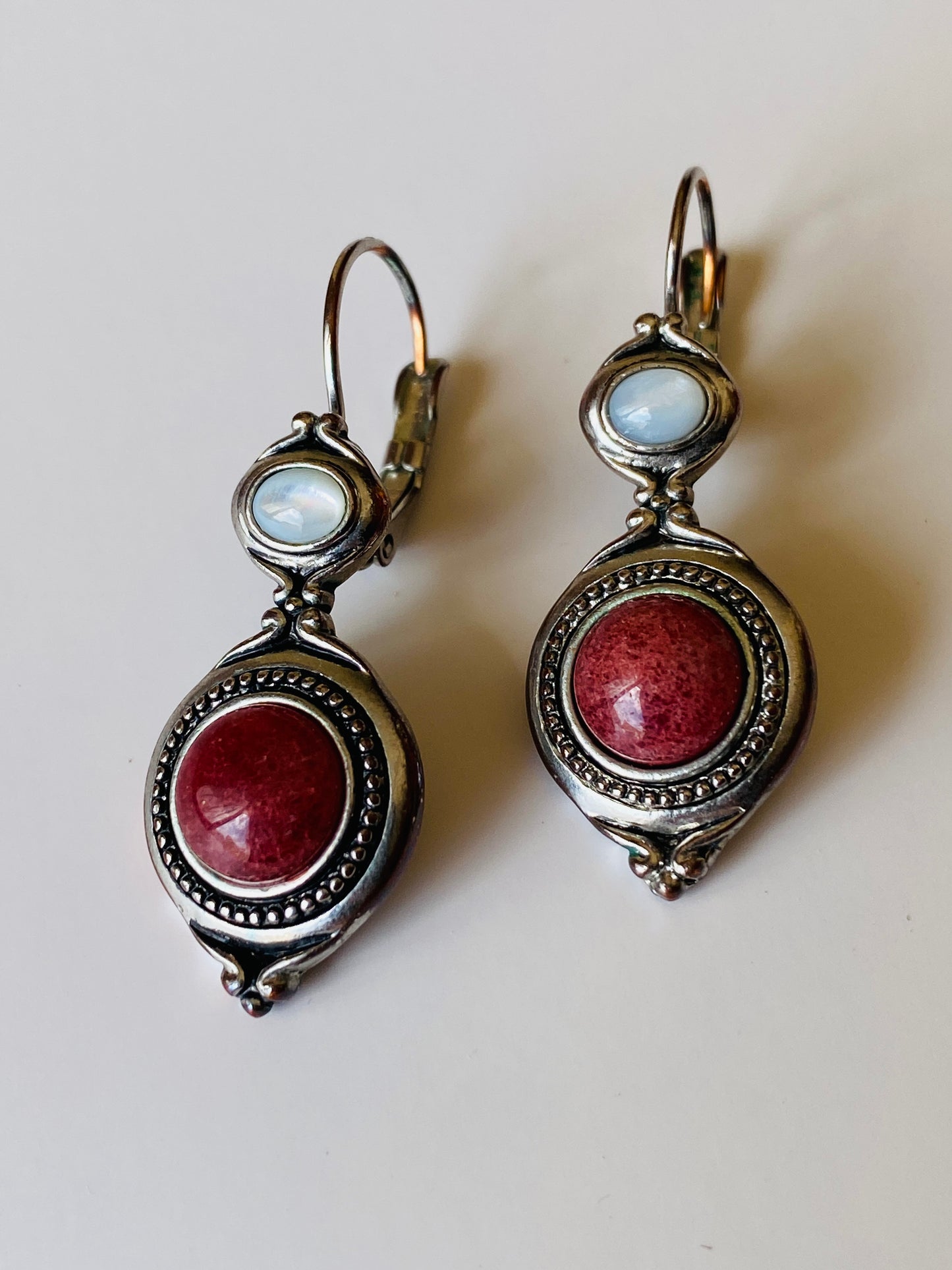 Vintage Lia Sophia Silver Tone Natural Stone Drop Earrings