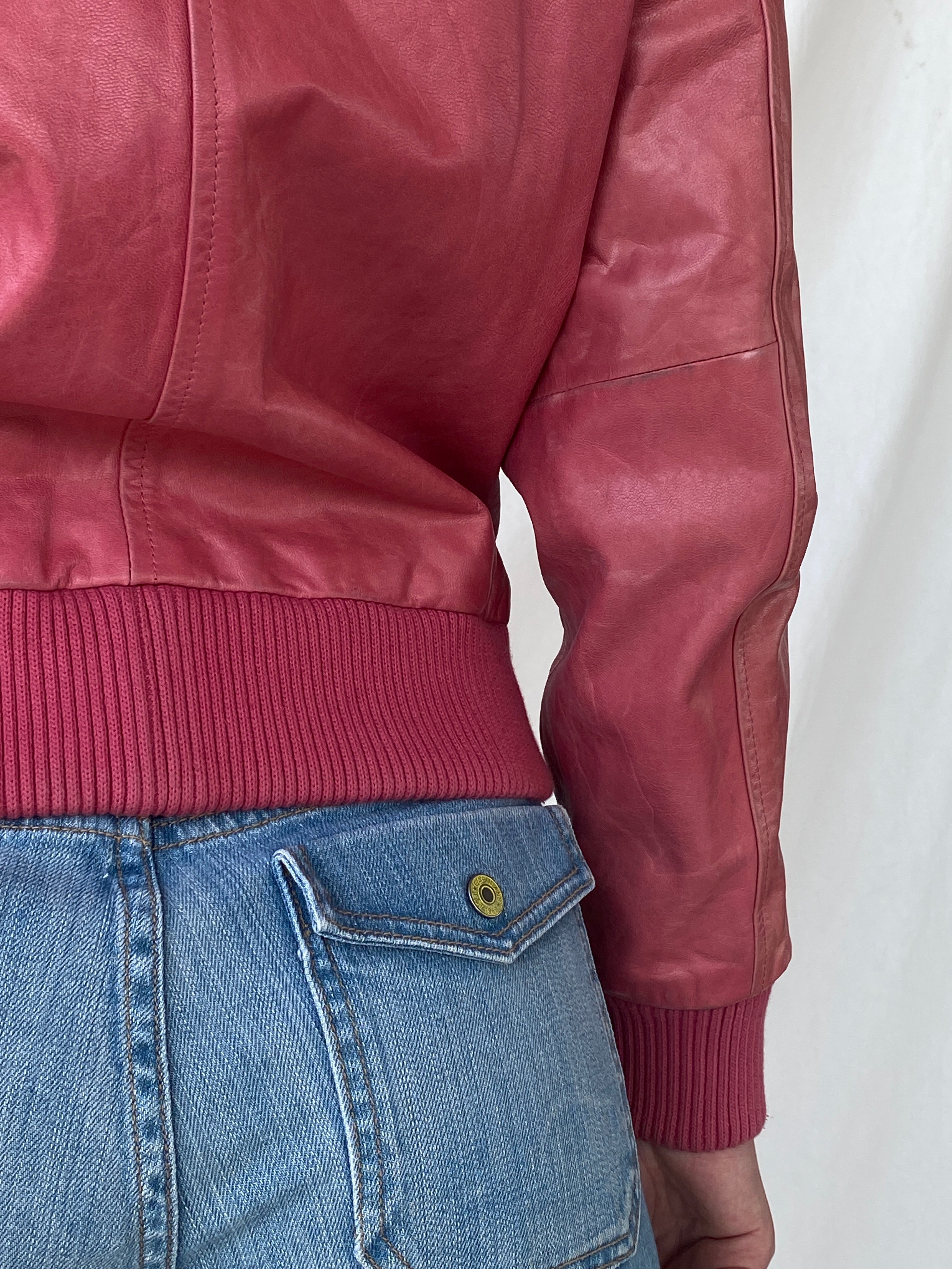 Vintage Mellachia Pink Women’s Genuine Leather Biker Style Bomber Jacket - M