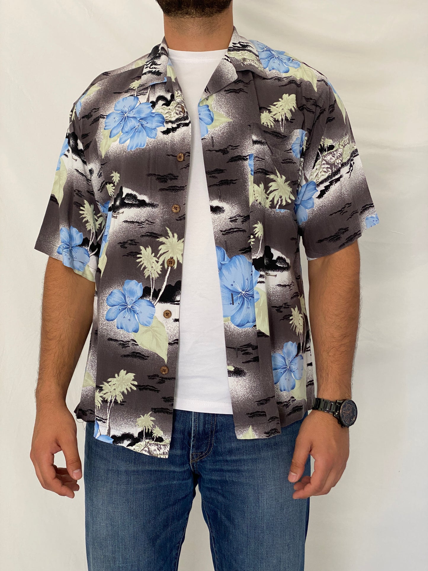 Vintage Original Island Sport Rayon Tropical Floral Camp Shirt – L