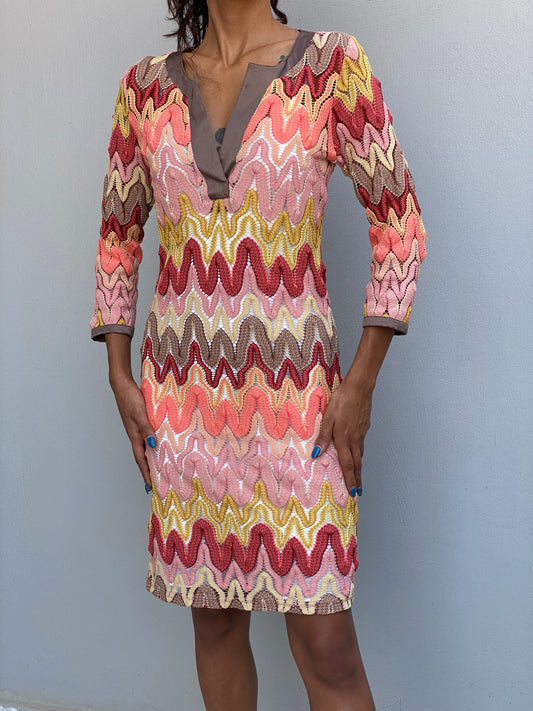 Vintage Y2K Avalanche Multicolor Crochet Lace Sheer Boho Midi Dress - S