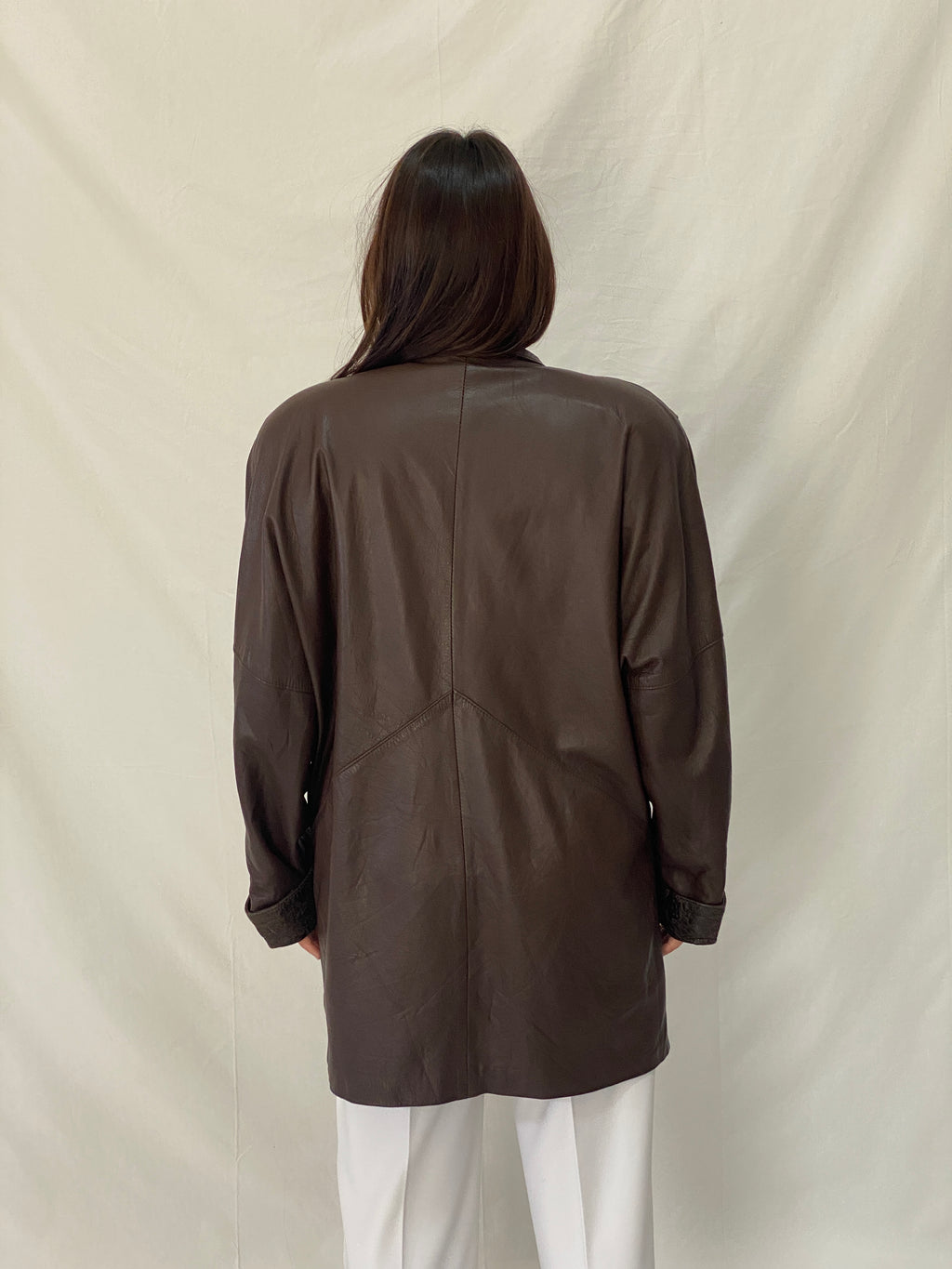 Vintage 1985 Brown Leather Blazer Coat Spanish Sheepskin Embossed Patchwork Jacket - L
