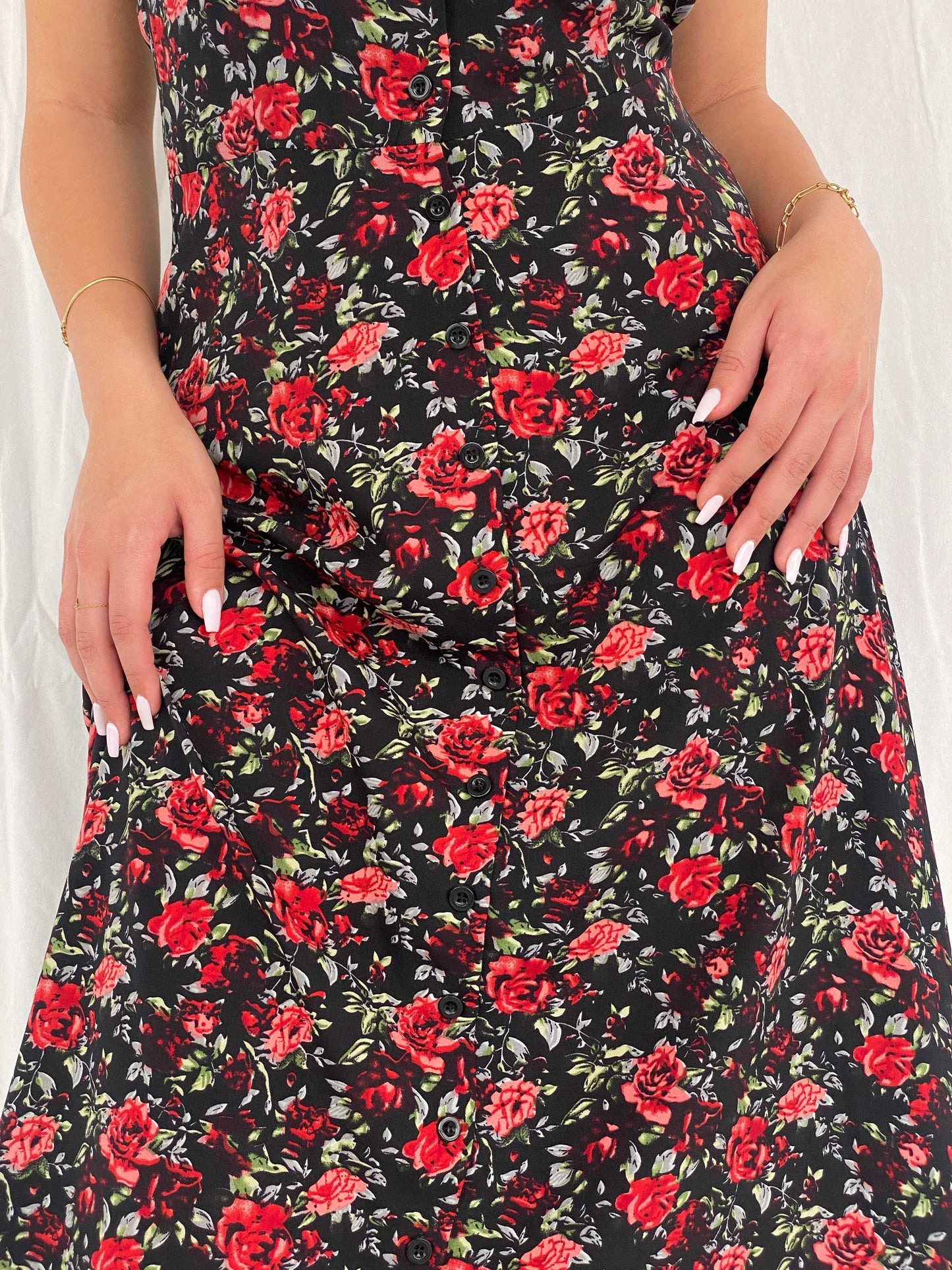 Gorgeous Vintage Floral Button Up Dress - Size M - Balagan Vintage Maxi Dress 00s, 00s dress, floral, floral dress, floral print, maxi dress, NEW IN, Rama