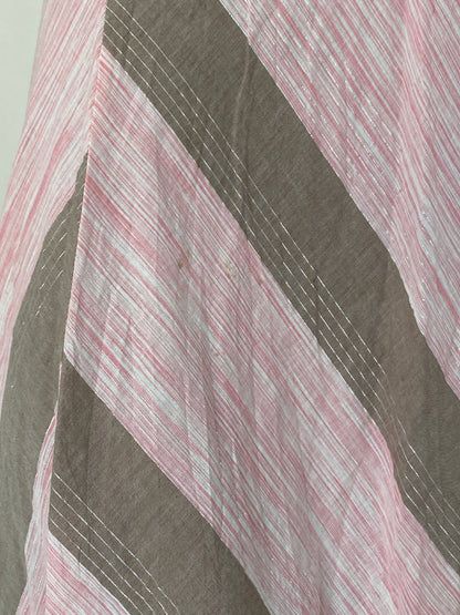 Vintage Y2K Woolworths Woman Pink & Taupe Linen Blend Chevron Maxi Skirt - M