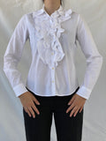 قميص مكتب لورين باي رالف لورين بأكمام طويلة وأزرار وبلوزة بيضاء مكشكشة - مقاس صغير
