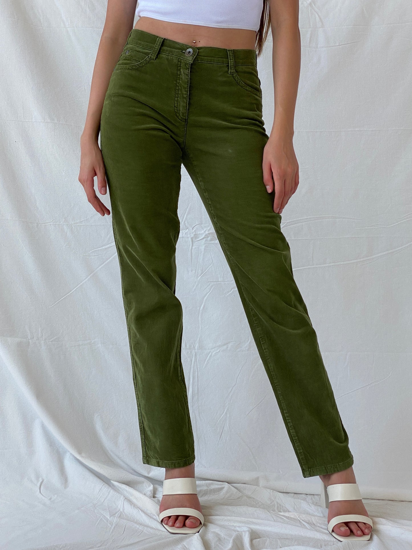 BRAX Carola Green Straight Cut High Rise Corduroy Pants